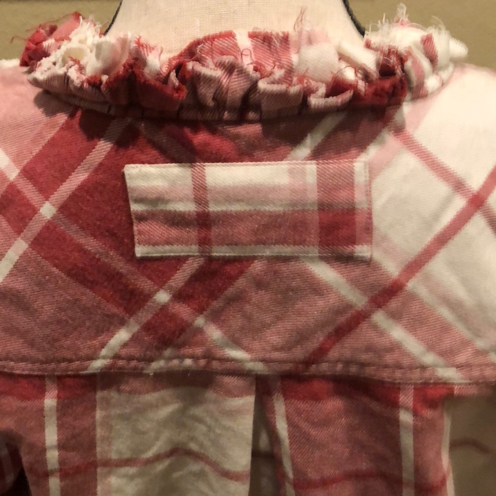 Free People Always Forever Ruffle Red Pink Plaid Flannel Top Small - Picture 11 of 12